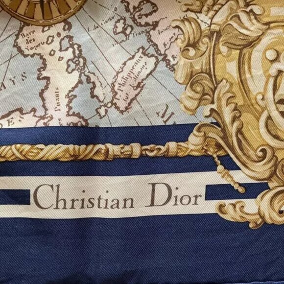 100% Authentic DIOR/ChristianDior Dark Navy Brown Multi Scarf 119-12224 - Picture 3 of 6